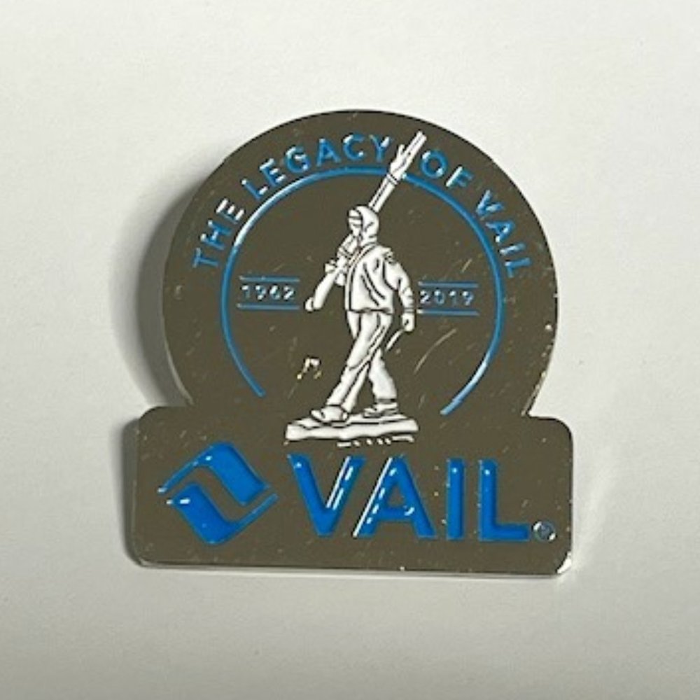 Vail, The Legacy of Vail, 1962-2019, Silver Tone Lapel Hat Pin 1.25"x1.5"
